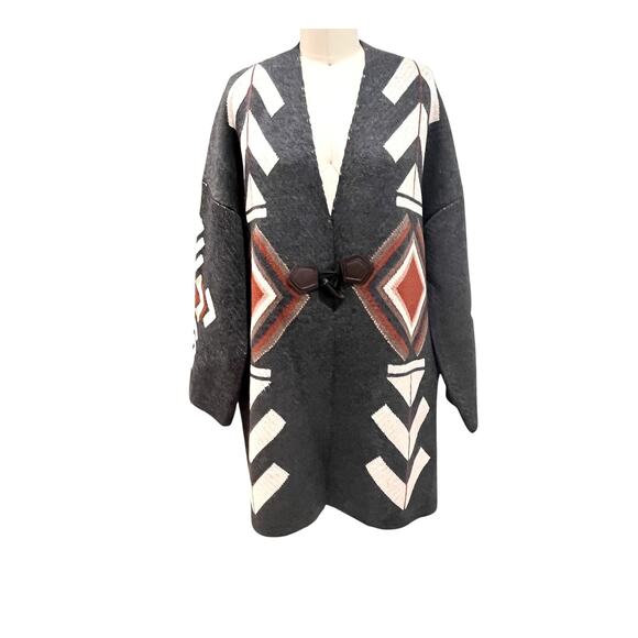 Keren Hart Sweater Womens Large Open Front Aztec Cardigan Boho Knit Acrylic - Picture 1 of 10